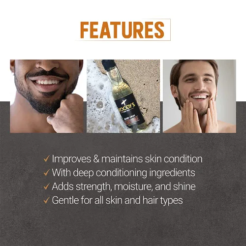 Miniatura 2 de Woody's Jabón de barba para hombres – Lavado y acondicionador de barba, limpia el cabello y la piel facial, aroma a aloe vera y manzanilla, 6.3