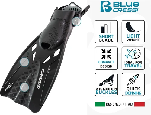 Miniatura 3 de Cressi Aletas de snorkel ajustables para adultos con hebillas ultra resistentes, muy ligeras, ideales para viajar - Tonga: diseñadas en Italia