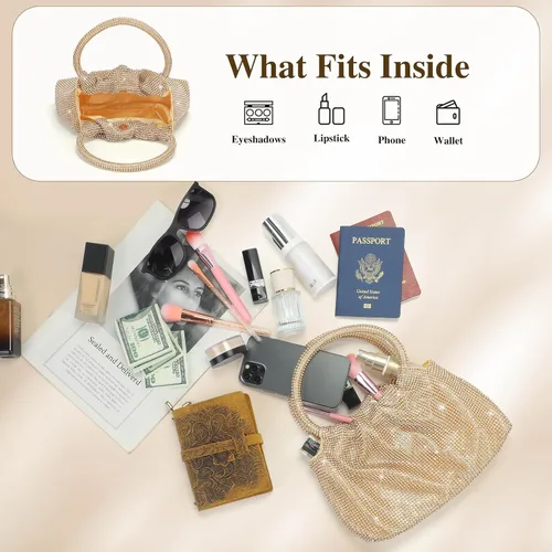 Miniatura 3 de Bolso de mano con diamantes de imitación para mujer, bolso de noche con diamantes brillantes, mini bolso de mano con purpurina para fiesta de noche