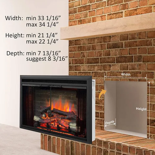 Miniatura 3 de PuraFlame Klaus - Inserto eléctrico para chimenea con sonido de chispas de fuego, puerta de vidrio y pantalla de malla, 750/1500 W, color negro, 33