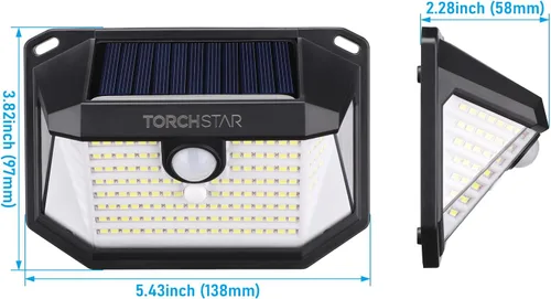Miniatura 8 de TORCHSTAR Luces solares con sensor de movimiento para exteriores, IP65, impermeable, inalámbrica, iluminación de pared para exteriores, para Negro
