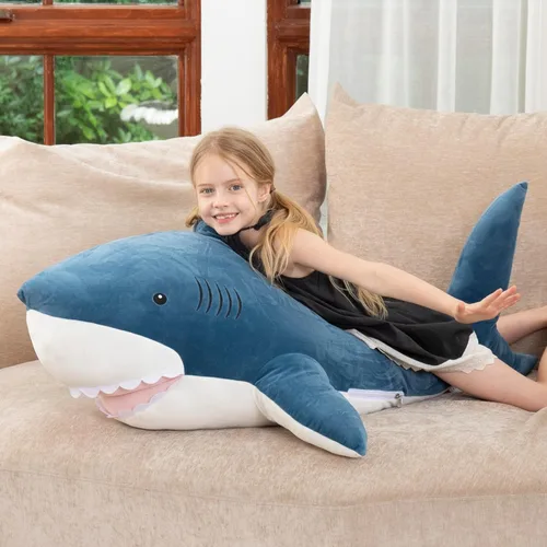 Miniatura 3 de MorisMos Peluche de tiburón gigante de 51 pulgadas, almohada de peluche de tiburón grande, regalo para niños, novia, azul Tiburón Azul 51
