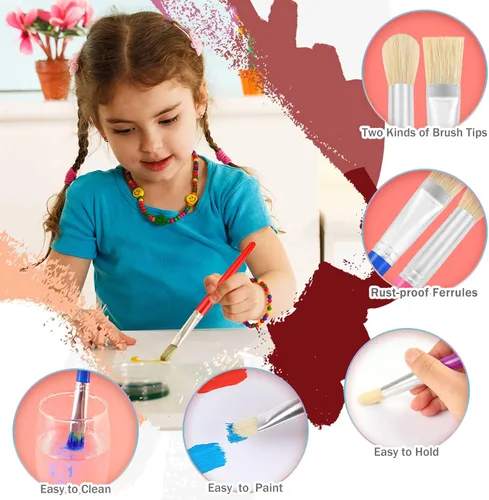 Miniatura 3 de Pinceles de pintura para niños, 8 piezas de pinceles de pintura gordita para niños, juego a granel para manualidades, pinceles de pintura lavables