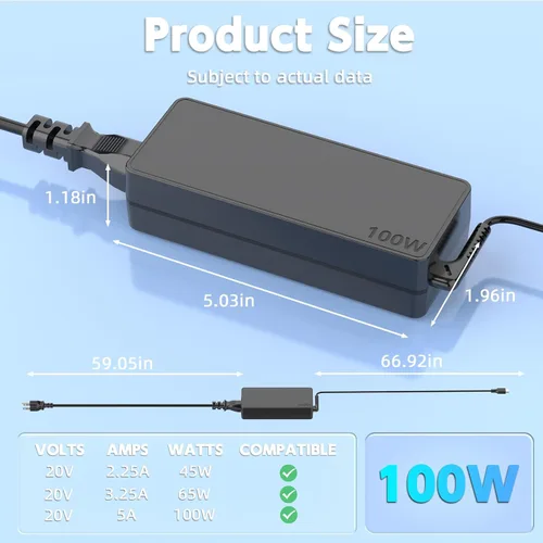 Miniatura 6 de Cargador USB C de 100 W, carga rápida de 100 W, compatible con Lenovo HP Dell Asus Acer MacBook Huawei Samsung tipo C adaptador de alimentación