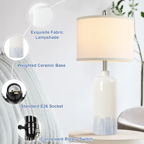 Miniatura 2 de Sucolite Juego de 2 lámparas de mesa de cerámica de 26 pulgadas, lámparas de mesa para sala de estar costera con pantallas de tela blanca, lámparas