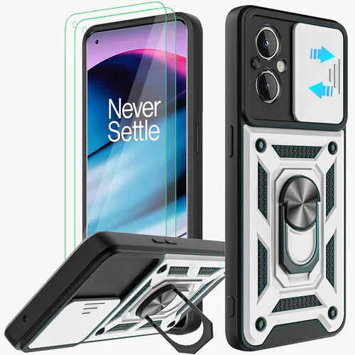 Funda para OnePlus Nord N20 5G con cubierta deslizante para cámara y 2 protectores de pantalla HD, soporte de anillo de rotación de 360° [grado
