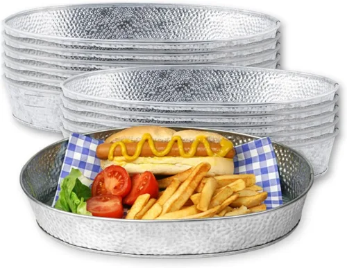 Miniatura 11 de TableCraft GP10 - Plato redondo de acero galvanizado con textura de guijarro, 10.5 x 10.5 x 1.25 pulgadas, plateado, ligero y duradero, ideal