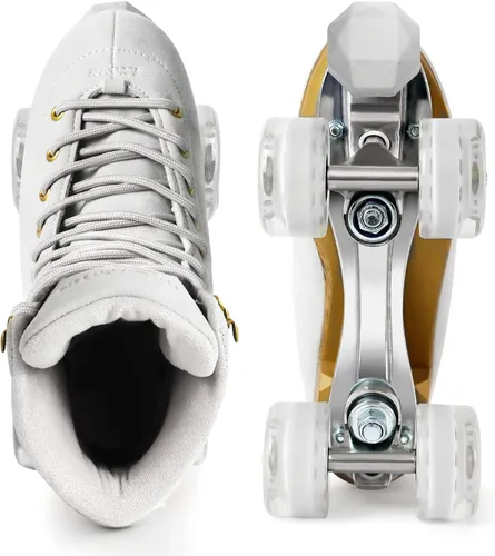 Miniatura 2 de Patines de ruedas para mujer o hombre con topes de goma ajustables en altura, patines retro de gamuza cuádruples para exteriores e interiores Gris