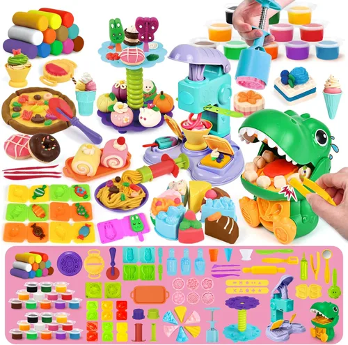 Miniatura 11 de Aprilwolf 75 PCS Juegos de Masa 4 en 1 para Niños de 3-4-8 Años, Kit de Herramientas de Masa para Manualidades de Arte, Juego de Helados Máquina