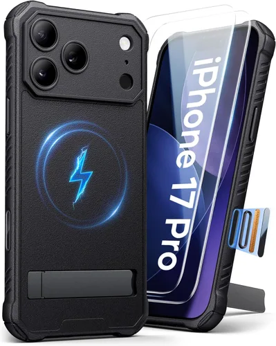 Miniatura 9 de Funda para iPhone 17 Pro, compatible con MagSafe, soporte integrado y botón de captura de control de cámara, protección de grado militar, funda Negro