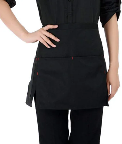 JEQUE Paquete de 3 delantales de cocina para restaurante con 3 bolsillos grandes para mujeres y hombres, delantal medio corto para camarera de