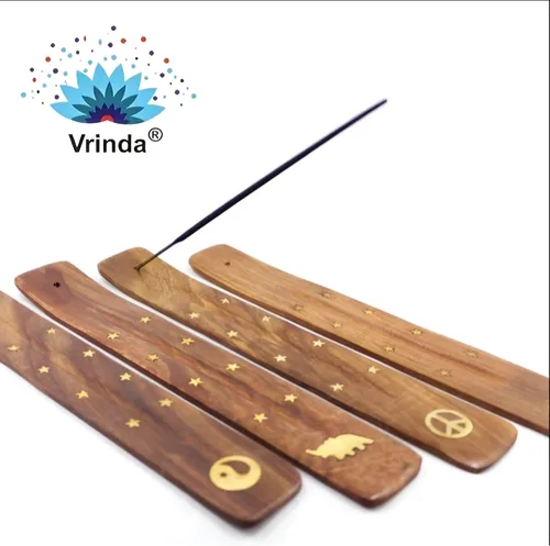 Miniatura 6 de Vrinda® Soporte de incienso de madera hecho a mano con diseño de incrustaciones surtidas, quemador de incienso, ideal para aromaterapia, meditación