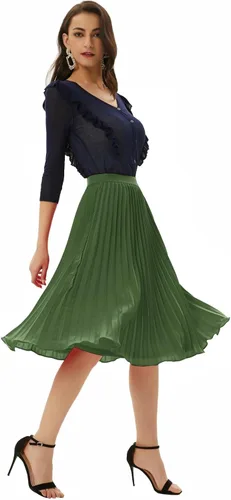 Miniatura 149 de GRACE KARIN - Falda plisada de gasa para mujer, con cintura alta y elástica, vuelo, corte acampanado y longitud por debajo de la rodilla
