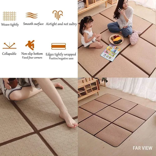Miniatura 5 de MYOYAY Tapete grande de tatami japonés de 71 x 71 pulgadas, grande, transpirable, para dormir, plegable, de ratán, antideslizante, con costuras