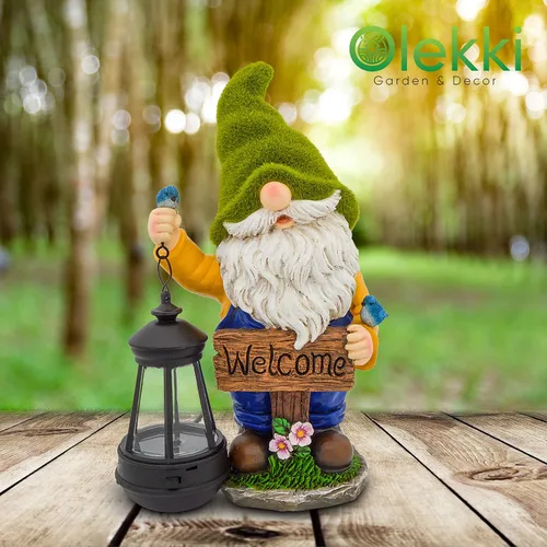 Miniatura 2 de Olekki Gnomos de jardín de Navidad para exteriores, estatua de gnomo flocada con luces LED solares Gnomos decoraciones de jardín para patio, Gnomo