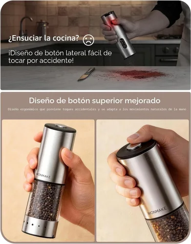 Miniatura 4 de Juego de molinillo eléctrico de sal y pimienta, tipo C recargable con pantalla de nivel de batería LED, salero y pimentero de acero inoxidable
