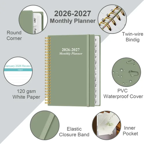 Miniatura 2 de Agenda mensual 2026-2027, enero 2026 a junio 2027, dos páginas por mes, calendario mensual de 18 con pestañas, bolsillo interior, 6.4 x 8.5 Negro