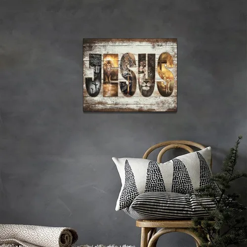 Miniatura 3 de Póster en lienzo con imágenes de Jesús, león y cordero, impresión en lienzo con texto en inglés "God Bible Christian Religios" para pared, pintura
