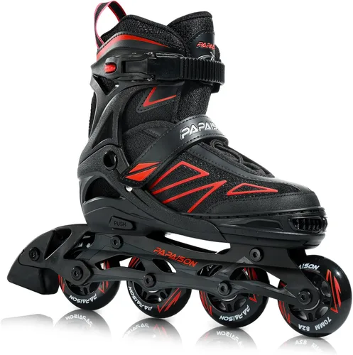 PAPAISON Patines en línea para niños de 5 a 8 años, 8 a 12 años, tamaño ajustable, patines con cuchillas para principiantes para niños y jóvenes Rojo