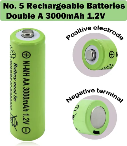Miniatura 6 de Baterías Ni-MH recargables de larga duración de 1.2 V, tamaño AA de 3000 milliamperios, doble A, batería precargada de alta capacidad para luces