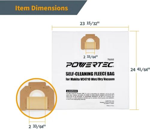Miniatura 4 de POWERTEC P-78293 Bolsas de filtro para Makita 5PK, para Makita VC4710, VC3511L Extractor de polvo húmedo/seco, bolsas de vacío de repuesto, bolsas