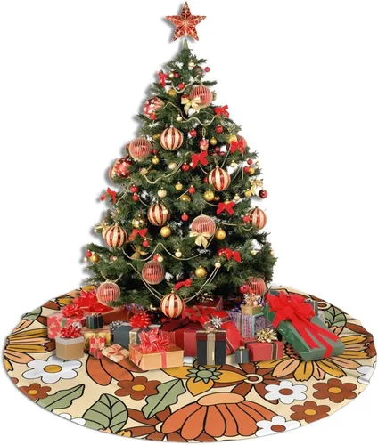 Miniatura 6 de 70s Retro Floral Flower Christmas Tree Skirt 36" Christmas Decorations Christmas Tree Skirts Christmas Tree Decorations Indoor Soft Xmas Tree Skirt