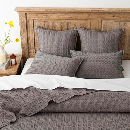 Miniatura 7 de Foindtower Juego de 2 fundas de almohada decorativas de algodón con tejido de gofre, fundas de cojín europeas para cama, sofá, dormitorio, sala