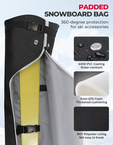Miniatura 2 de KEMIMOTO Ski Bag, 360° Fully Padded Ski Bag, Fit Skis Up to 78.74 inches (200cm), Water-resistant and Durable Perfect for Road Trips and Air Travel