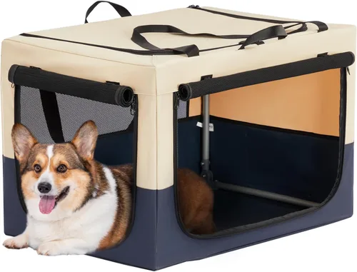 PETSFIT Jaula portátil suave de 30 pulgadas para perros – Marco resistente en espiral patentado, perrera plegable para perros medianos, 3 puertas de