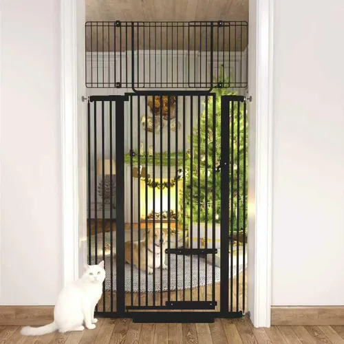 Miniatura 10 de Puerta extra alta para gatos de 55.11 pulgadas de ancho de 29.5-40.6 pulgadas de ancho para puerta de mascotas con puertas para gatos, kit de Blanco