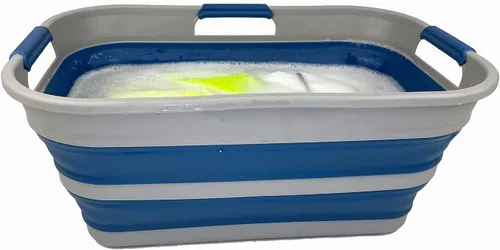 Miniatura 4 de SAMMART Cesta plegable de plástico de 21 litros (5.5 galones), contenedor de almacenamiento plegable y organizador, tina de lavado portátil, cesta