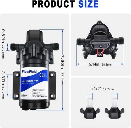 Miniatura 5 de Bomba de Aumento de Presión de Agua con Diafragma 110V AC para Casa, Bomba de Transferencia de Agua Dulce de 45PSI 4GPM con Enchufe, Bomba de Agua
