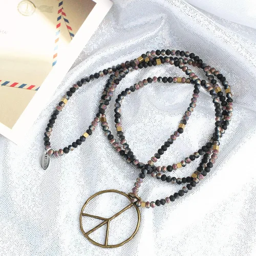 Miniatura 4 de KELITCH - Collar clásico con dije de signo de paz, de hippie, de amor, con cuentas de cristal esmerilado