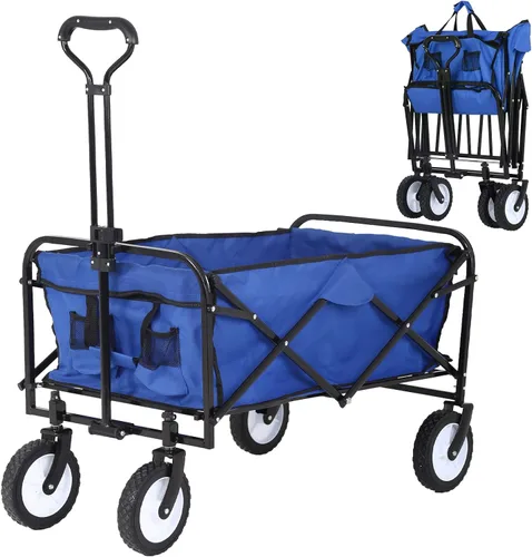 Miniatura 9 de HKLGorg Carrito plegable con ruedas, resistente, portátil, plegable, con asa, para campamento, comestibles, playa, (azul)