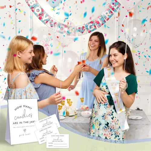 Miniatura 5 de Adivina Cuántos Dulces Juego de Baby Shower, Decoración Neutral de Baby Shower, Juego de Fiesta de Cumpleaños, 1 Letrero y Juego de 50 Tarjetas
