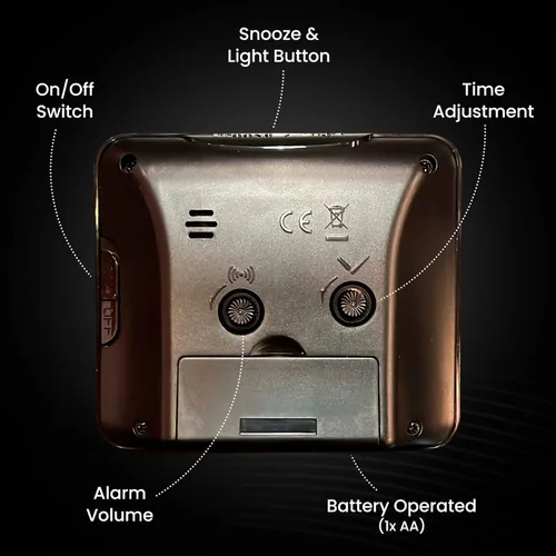 Miniatura 7 de Miykon Reloj despertador analógico cuadrado pequeño – Silencioso sin tictac, funciona con pilas con luz LED y repetición – Escritorio, mesa, viaje