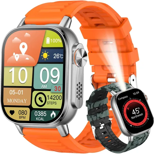 Miniatura 10 de KPEP Military Watches for Men (2 Straps), 2.01" Fitness Tracker Watch with LED Flashlight, 100 Days Battery, Compass, SpO2 Heart Rate Monitor, Sleep