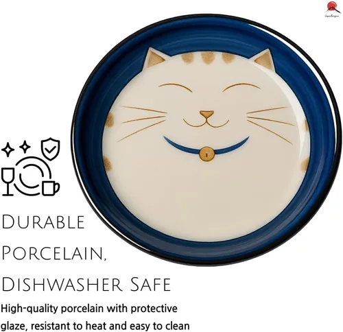 Miniatura 5 de JapanBargain 2566 - Juego de 2 platos de salsa japonesa de porcelana para aperitivo, postre y pastel con patrón de gato sonriente de la suerte