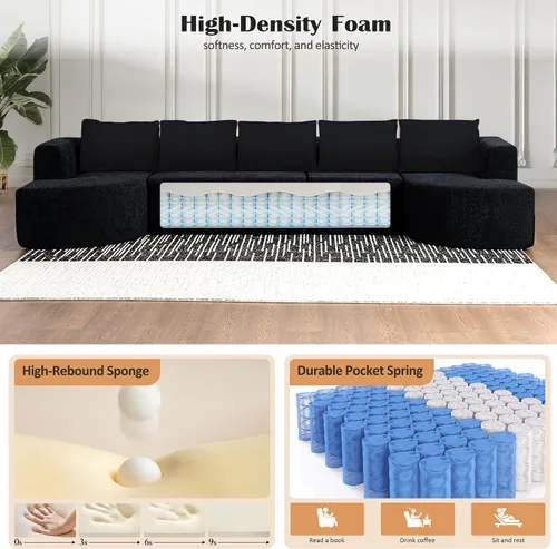 Miniatura 6 de Sofá modular modular de 144 pulgadas, sofá de nube en forma de U de gran tamaño, color negro No Assembly Required • 22" Deep Memory Foam Seat •