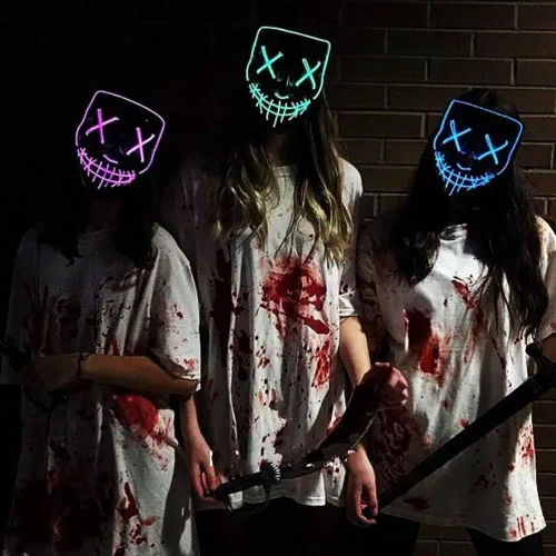 Miniatura 4 de Máscara LED aterradora de Halloween, máscara de purga iluminada para festival, fiesta de cosplay Blanco