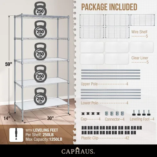 Miniatura 3 de CAPHAUS NSF - Estantería ajustable de alambre de metal con forros, estantería de almacenamiento de cocina, estantería de almacenamiento de acero