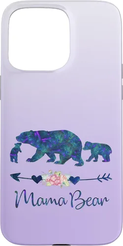 Miniatura 31 de Teal Blue Purple Floral Mama Bear and Two Cubs Silver Purple Case for iPhone 17