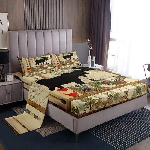 Miniatura 17 de Erosebridal Woodland Animals Bed Sheets Twin Bear Deer Wolf Hunting Theme Sheet Set for Kids Boys Girls Rustic Cabin Lodge Decor Sheets Farmhouse