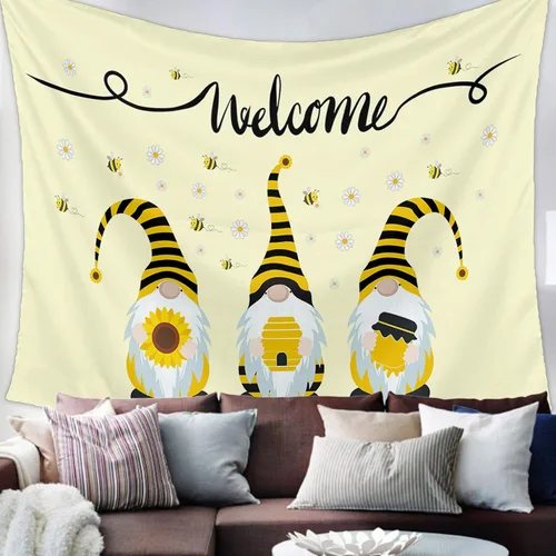 Miniatura 2 de Tapiz para colgar en la pared, gnomos de abeja, tapices con girasol, tapiz estético de margaritas blancas y amarillas para dormitorio, sala