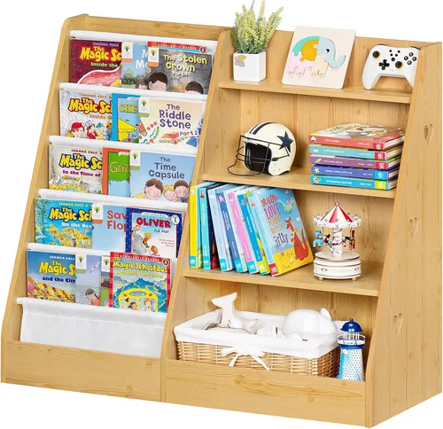 Miniatura 9 de Lerliuo Estantería y Organizador de Almacenamiento para Niños de 4 Niveles, Estantería Inclinada de Cinco Capas para Niños, Estante de Libros