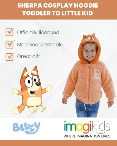 Miniatura 3 de Bluey Bingo Cozy Sherpa - Sudadera con capucha para cosplay con cremallera para niños pequeños