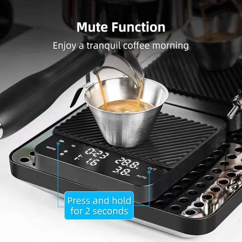 Miniatura 4 de Báscula de café con temporizador, báscula digital recargable, pantalla de ratios y tasa de flujo, de grado barista para goteo, café expreso, prensa