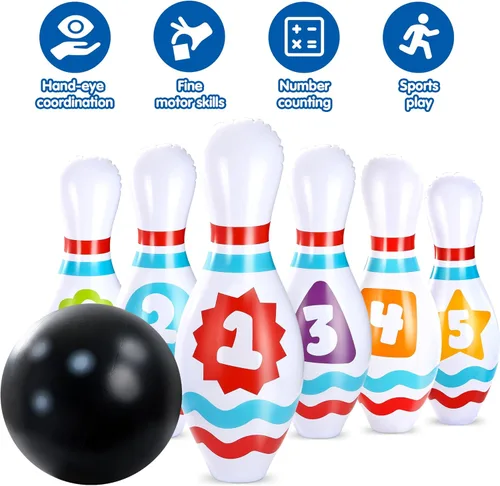 Miniatura 5 de JOYIN Juego de bolos inflables gigantes para niños y adultos, juegos para fiestas de Navidad y cumpleaños, juguetes educativos para desarrollar
