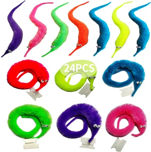 SHENGSEN 24 piezas de juguetes de gusanos peludos, gusanos de cuerda para mascotas, gusanos peludos en cuerda, juguete de truco, regalos de fiesta