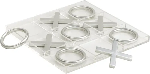 Deco 79 Juego de plástico acrílico Tic Tac Toe con piezas plateadas, 12 "x 12" x 1", transparente